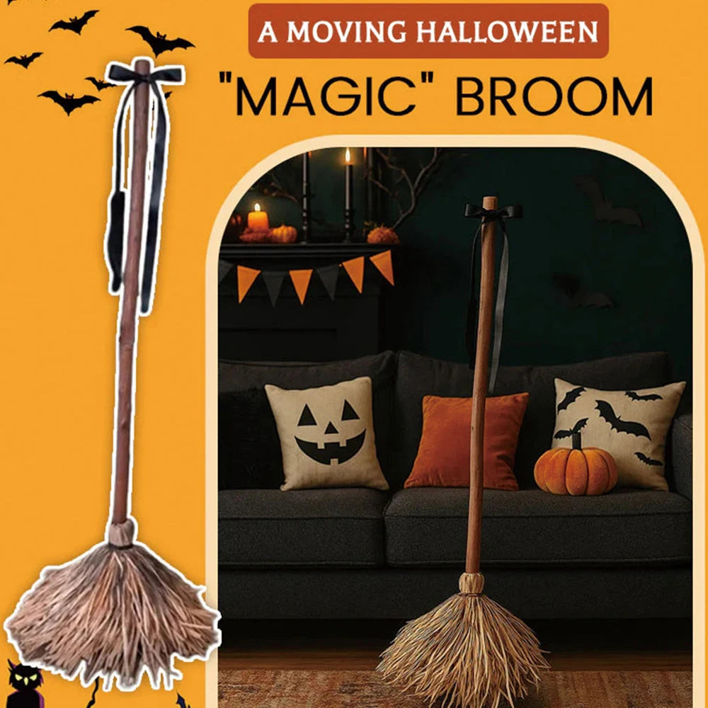 Floating Witch's Broom Haunted Dancing Moving Broomstick Magic Enchanter Sorceress Halloween Carnival Dress Up Party Props