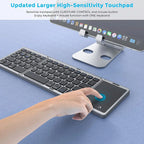 Portable 3-Fold Bluetooth Keyboard with Touchpad – Slim Rechargeable Travel Keyboard for iPad, Tablet & Laptop
