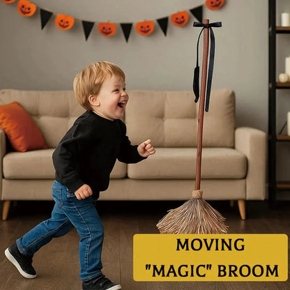 Floating Witch's Broom Haunted Dancing Moving Broomstick Magic Enchanter Sorceress Halloween Carnival Dress Up Party Props