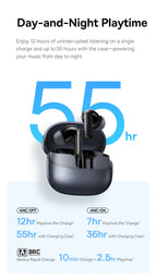 Baseus EP10 Pro ANC Wireless Earbuds – Bluetooth 6.0 Hi-Res Earphones with 50dB Noise Cancelling & 55H Playtime