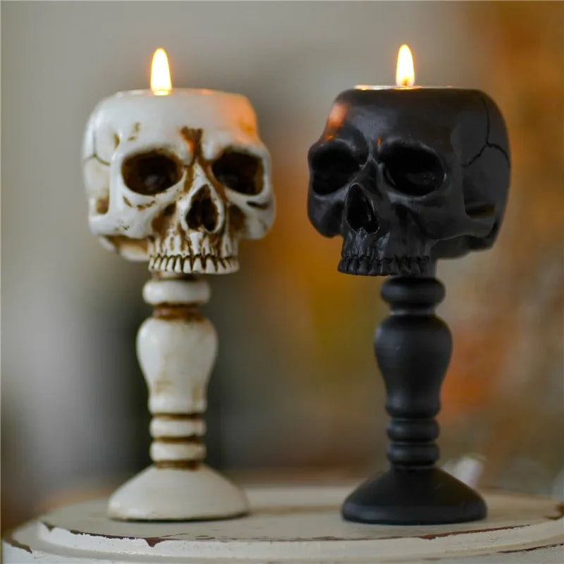 Gothic Skull Resin Candle Holder