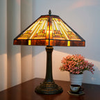 Amber Brown Stained Glass Table Lamp – Retro Mission Style Desk Lamp for Bedroom, Living Room & Office