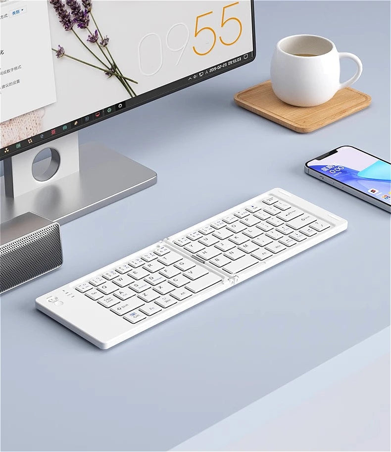 MINGCVIL Mini Foldable Bluetooth Keyboard – Rechargeable Slim Portable Wireless Keyboard for iOS, Windows & Android