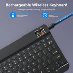 10 Inch Bluetooth Wireless Keyboard and Mouse Set – Rechargeable Portable Keyboard for Tablet, Phone, Android, iOS & Windows
