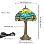 Green Yellow Dragonfly Stained Glass Table Lamp – 12 Inch Vintage Bedside Reading Lamp for Bedroom & Living Room
