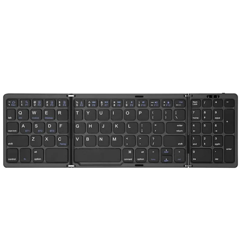 Portable 3-Fold Bluetooth Keyboard with Touchpad – Slim Rechargeable Travel Keyboard for iPad, Tablet & Laptop
