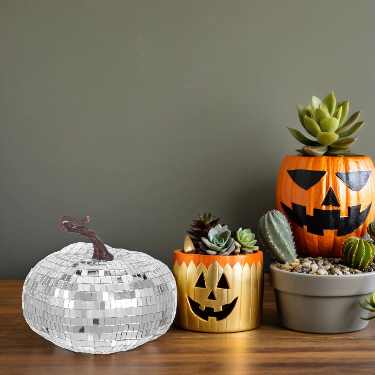 Silver Mirrored Pumpkin Disco Ball Halloween Decor
