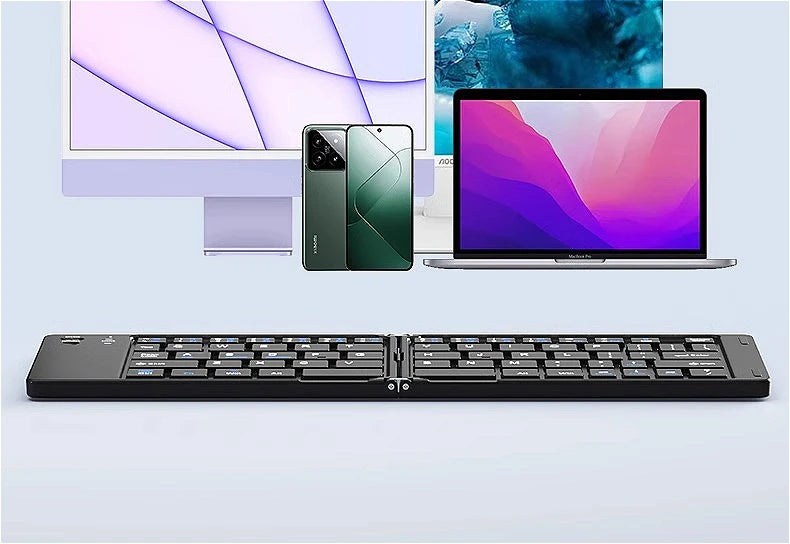 MINGCVIL Mini Foldable Bluetooth Keyboard – Rechargeable Slim Portable Wireless Keyboard for iOS, Windows & Android