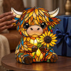 Sunflower Highland Cow LED Table Lamp – Cute USB Night Light for Bedroom, Kids Room & Cozy Home Decor