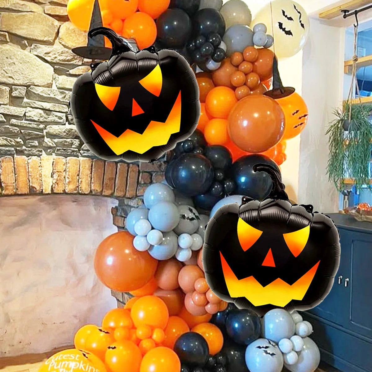 3-Piece Black Pumpkin Balloon Set – Halloween Decor