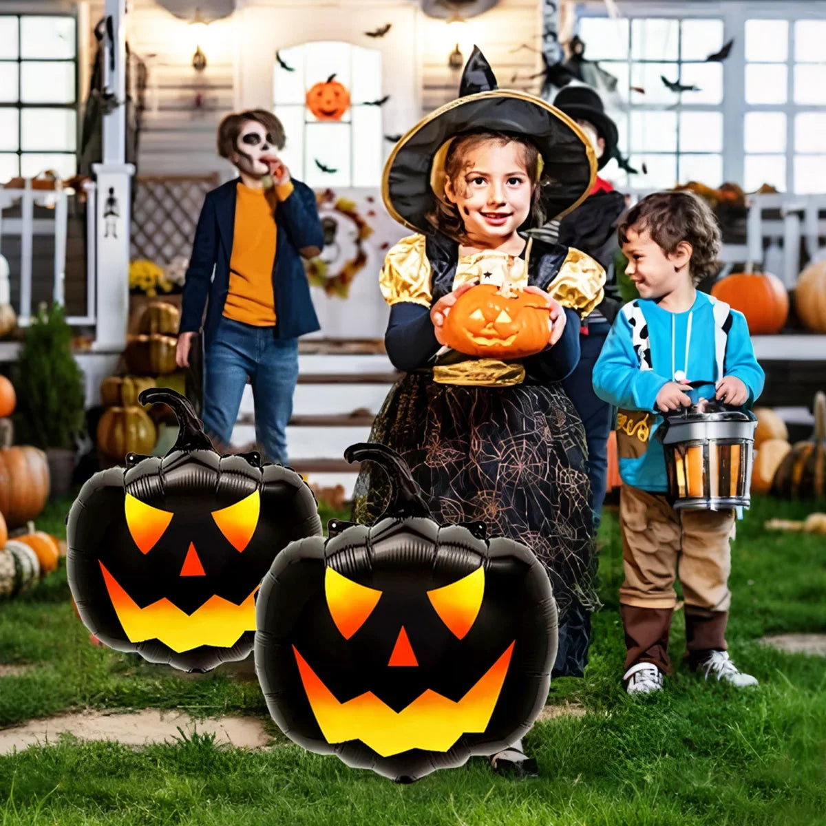 3-Piece Black Pumpkin Balloon Set – Halloween Decor