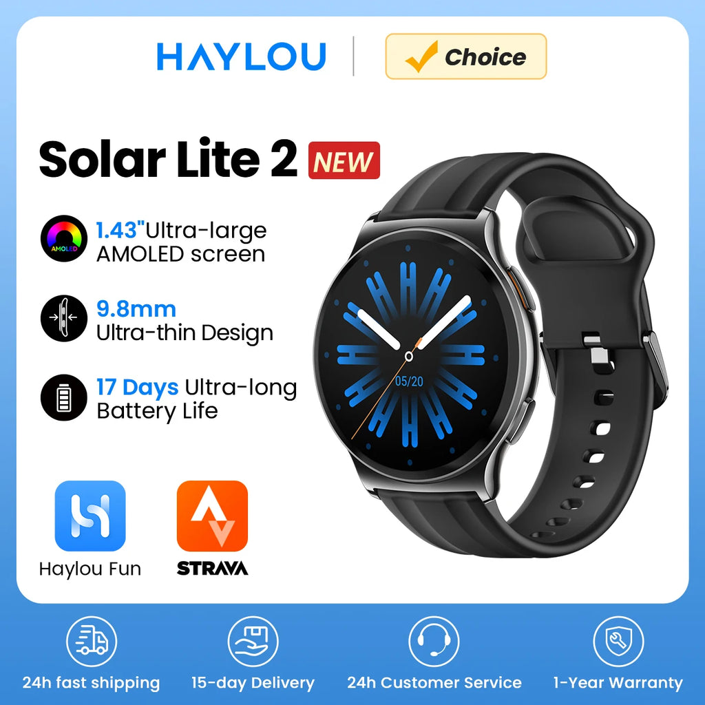 HAYLOU Solar Lite 2 Smartwatch – 1.43” AMOLED Fitness Watch with 24H Health Monitoring, 150+ Sports Modes & Voice Calling