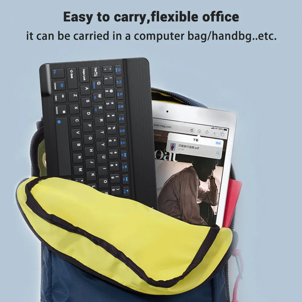 10 Inch Bluetooth Wireless Keyboard and Mouse Set – Rechargeable Portable Keyboard for Tablet, Phone, Android, iOS & Windows