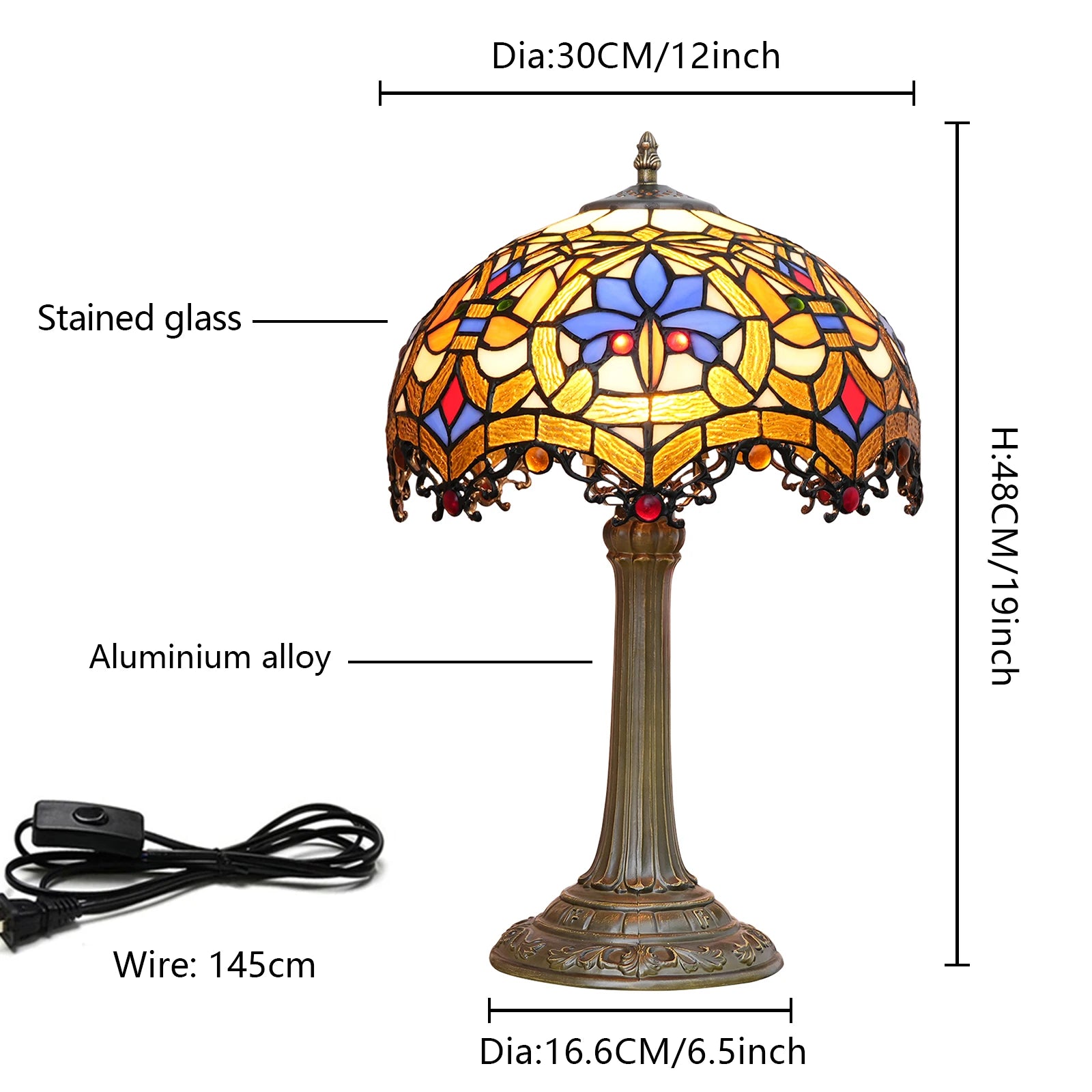 Peacock Stained Glass Table Lamp – Vintage Bedside Reading Lamp for Home Decor