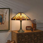 Amber Brown Stained Glass Table Lamp – Retro Mission Style Desk Lamp for Bedroom, Living Room & Office