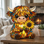 Sunflower Highland Cow LED Table Lamp – Cute USB Night Light for Bedroom, Kids Room & Cozy Home Decor