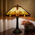 Amber Brown Stained Glass Table Lamp – Retro Mission Style Desk Lamp for Bedroom, Living Room & Office