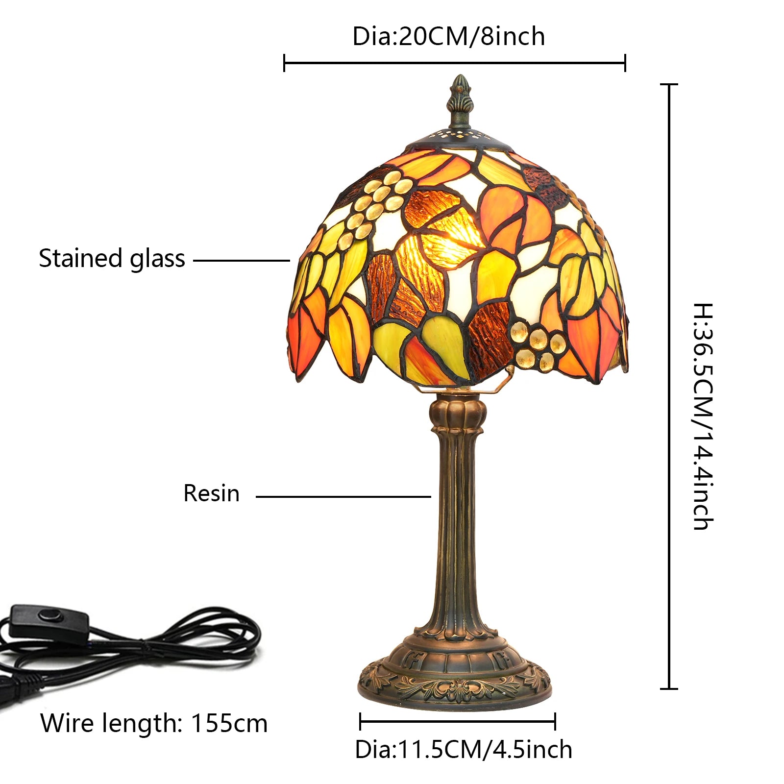 Vintage Stained Glass Table Lamp – Multi-Color Butterfly Flower Bedside Desk Lamp for Bedroom & Reading Decor