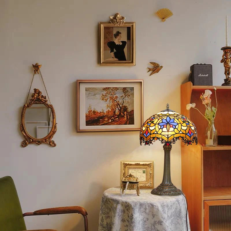 Peacock Stained Glass Table Lamp – Vintage Bedside Reading Lamp for Home Decor