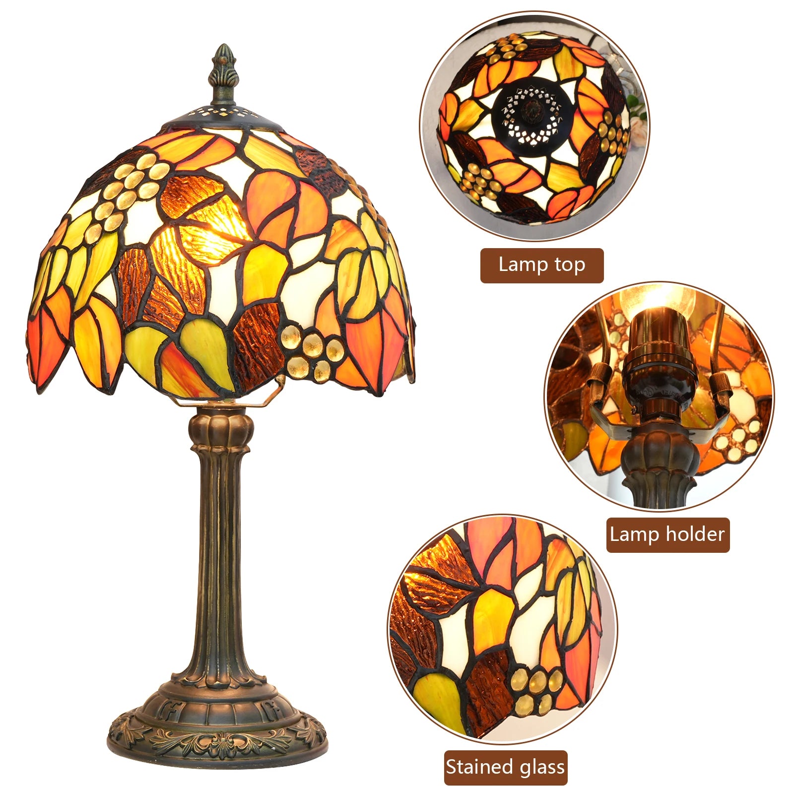 Vintage Stained Glass Table Lamp – Multi-Color Butterfly Flower Bedside Desk Lamp for Bedroom & Reading Decor