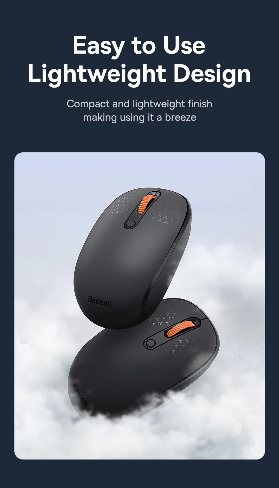 Baseus Wireless Bluetooth Mouse – Silent 2.4G USB Computer Mouse for Laptop, PC, MacBook & Tablet