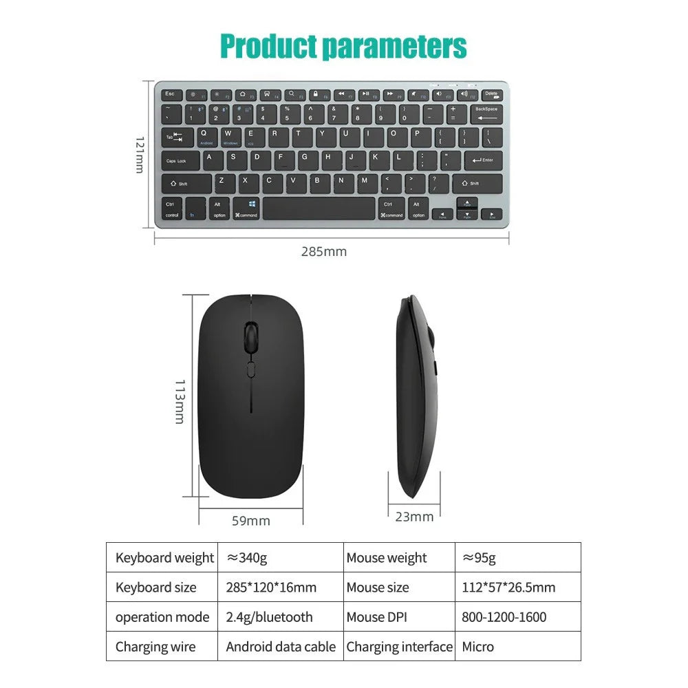 Wireless Keyboard and Mouse Set – Bluetooth 5.0 & 2.4G Mini Keyboard Mouse Combo for Laptop, PC & Tablet