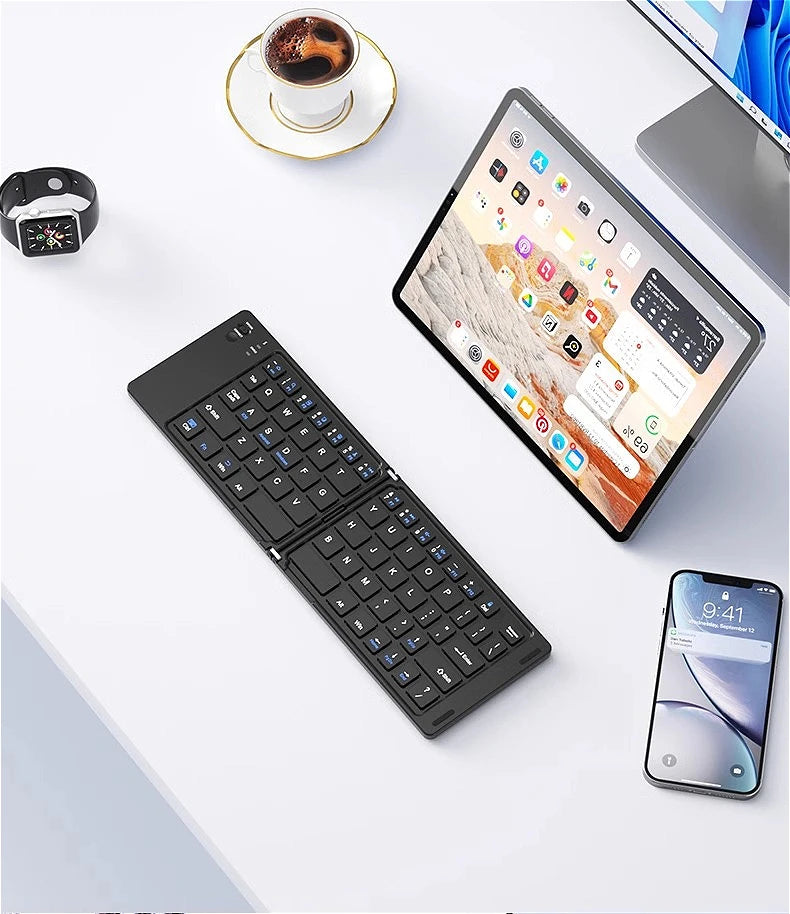 MINGCVIL Mini Foldable Bluetooth Keyboard – Rechargeable Slim Portable Wireless Keyboard for iOS, Windows & Android
