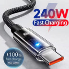 240W USB-C Fast Charging Cable – Nylon Type-C Cable with LED Display & Free Shipping