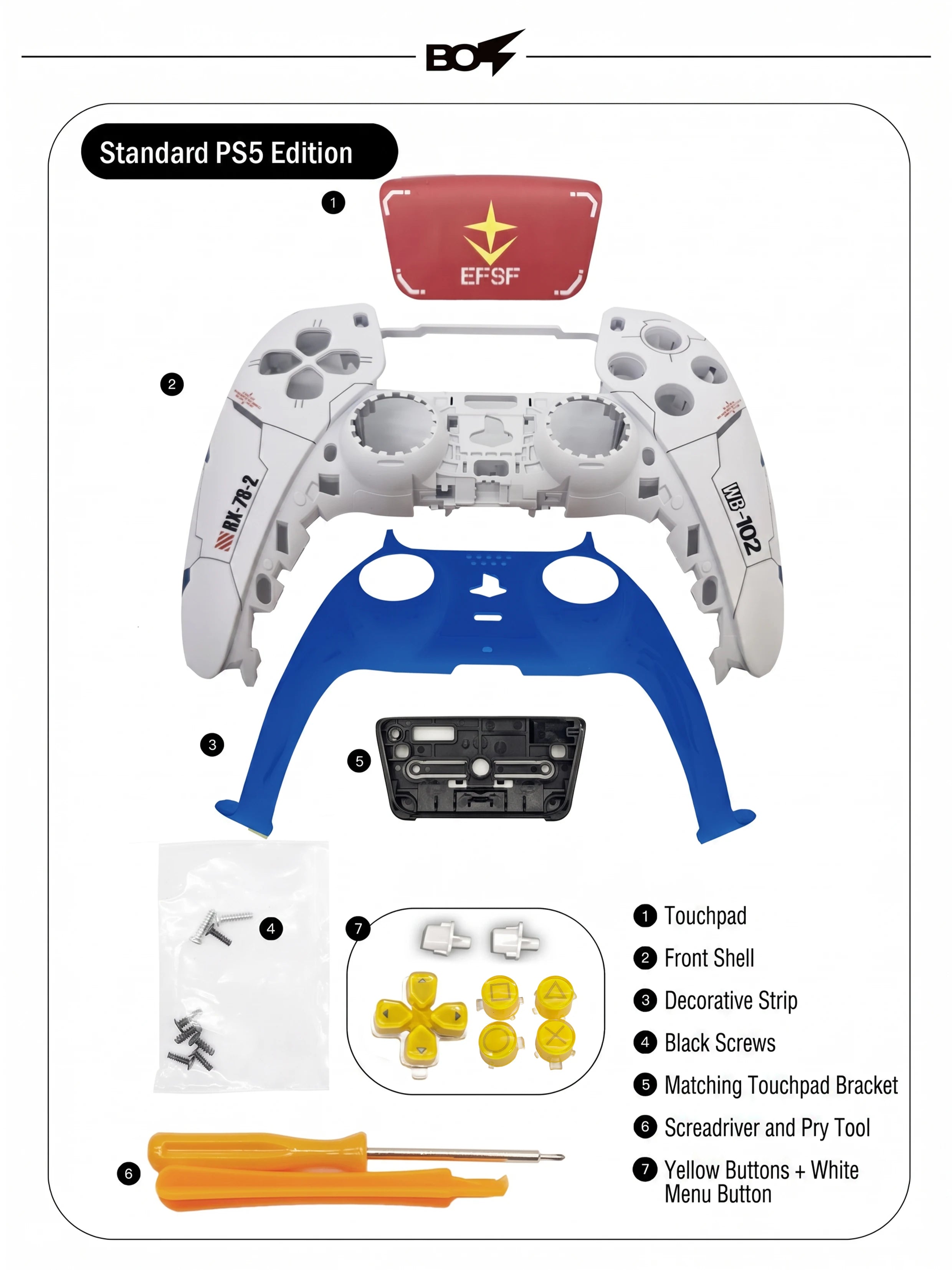 PS5 Controller Mecha Style Shell – Custom Faceplate Cover with Touchpad for DualSense Controller & Free Shipping