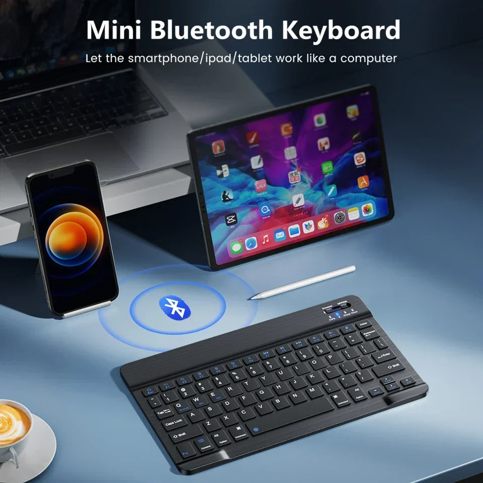 10 Inch Bluetooth Wireless Keyboard and Mouse Set – Rechargeable Portable Keyboard for Tablet, Phone, Android, iOS & Windows