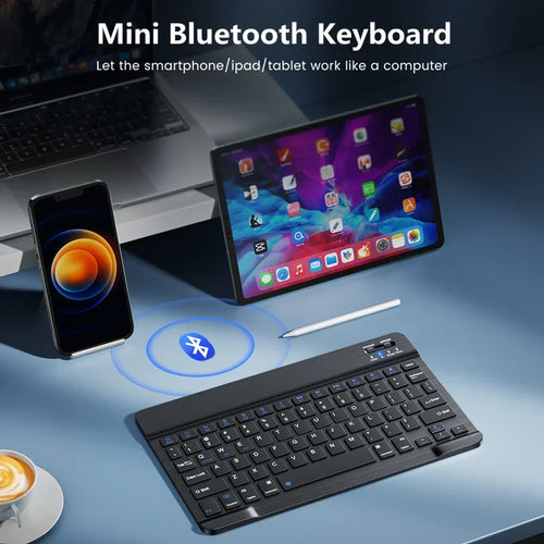 10 Inch Bluetooth Wireless Keyboard and Mouse Set – Rechargeable Portable Keyboard for Tablet, Phone, Android, iOS & Windows