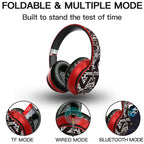 Wireless Bluetooth 5.0 Over-Ear Headphones – Graffiti Foldable Headset with Mic, Hi-Fi Stereo & Free Shipping