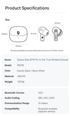 Baseus EP10 Pro ANC Wireless Earbuds – Bluetooth 6.0 Hi-Res Earphones with 50dB Noise Cancelling & 55H Playtime