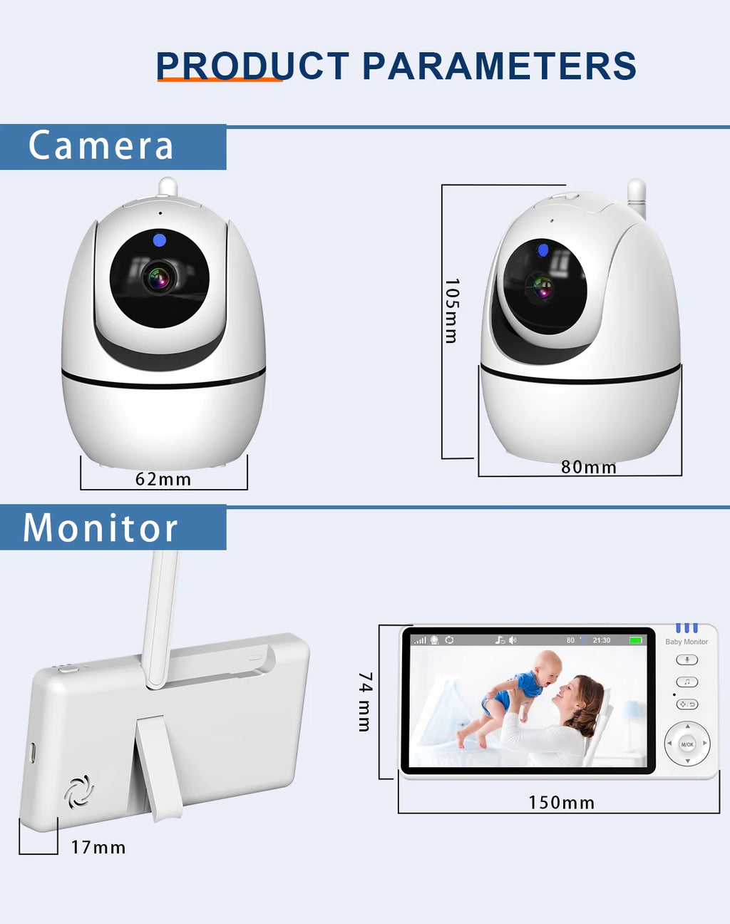 5 Inch Video Baby Monitor with Camera – PTZ Zoom Babyphone with Temperature Sensor, Lullaby & Free Shipping