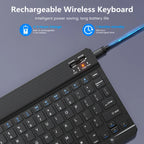 10 Inch Bluetooth Wireless Keyboard and Mouse Set – Rechargeable Portable Keyboard for Tablet, Phone, Android, iOS & Windows