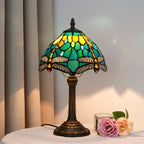 Vintage Stained Glass Table Lamp – 8 Inch French Rose Bedside Reading Lamp for Bedroom, Living Room & Office