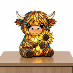 Sunflower Highland Cow LED Table Lamp – Cute USB Night Light for Bedroom, Kids Room & Cozy Home Decor