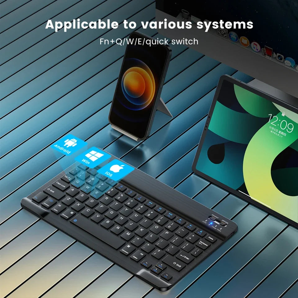 10 Inch Bluetooth Wireless Keyboard and Mouse Set – Rechargeable Portable Keyboard for Tablet, Phone, Android, iOS & Windows