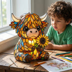 Sunflower Highland Cow LED Table Lamp – Cute USB Night Light for Bedroom, Kids Room & Cozy Home Decor